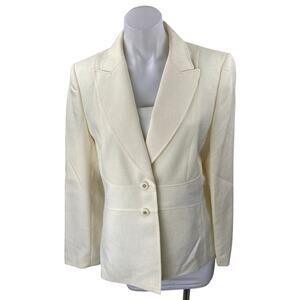 Tahari Women's Cream Long Sleeve Peak Lapel Blazer Coat Suit Jacket Size 10